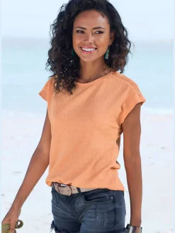 T-shirt à manches courtes empiècement crochet fin aux épaules