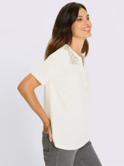 T-shirt à manches courtes empiècement dentelle tendance