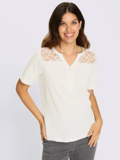 T-shirt à manches courtes empiècement dentelle tendance