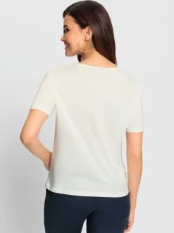 T shirt manches courtes encolure en V empiècement en dentelle