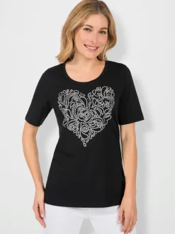 T shirt à manches courtes encolure ronde motif cœur devant