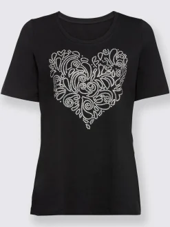 T shirt à manches courtes encolure ronde motif cœur devant