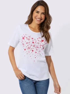 T shirt à manches courtes en coton avec imprimé petits cœurs