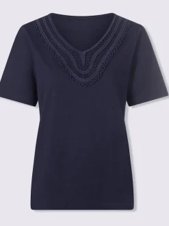 T-shirt à manches courtes superbe dentelle à l'encolure
