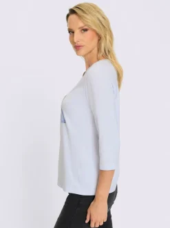 T-shirt à manches 3/4 imprimé avec pierres brillantes fantaisie