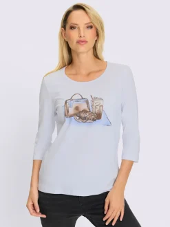 T-shirt à manches 3/4 imprimé avec pierres brillantes fantaisie
