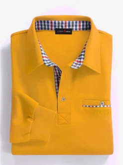 T-shirt à manches longues empiècement tissu sur le col, la patte de boutonnage et la poche poitrine