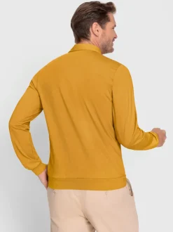 T-shirt à manches longues empiècement tissu sur le col, la patte de boutonnage et la poche poitrine
