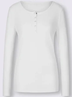 T-shirt à manches longues encolure avec patte de boutonnage