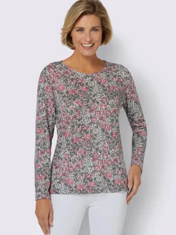 T shirt à manches longues imprimé fleuri et col rond