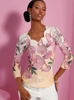 T-shirt à manches 3/4 superbe motif floral