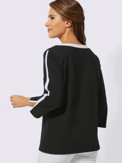T shirt manches trois quarts col rond avec détails contrastés