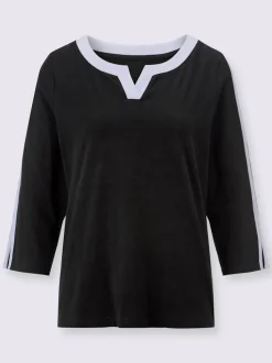 T shirt manches trois quarts col rond avec détails contrastés
