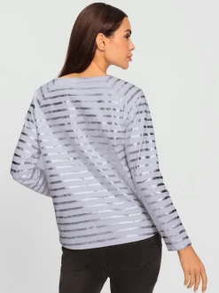 T-shirt à rayures imprimé feuille brillant