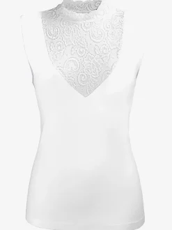 T-shirt sans manches col montant en dentelle