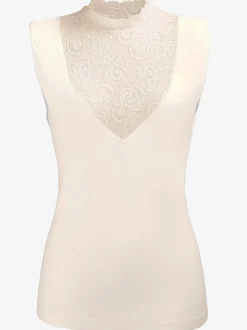 T-shirt sans manches col montant en dentelle