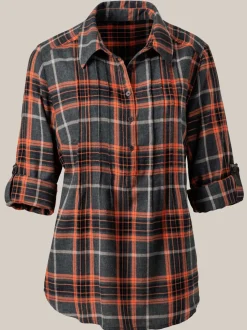Tunique à carreaux en flanelle avec col chemise et manches retroussables