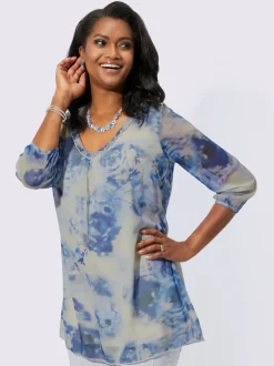 Tunique vaporeuse col V et motif tie dye manches trois quart