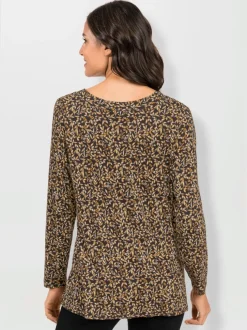 Tunique viscose encolure ronde et manches longues motif floral minimaliste