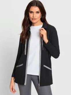 Veste blazer uni avec bandes sur le col revers et poches