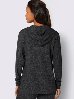 Veste à capuche zippée effet chiné en tricot et manches longues