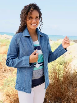 Veste en jean coutures décoratives affinantes