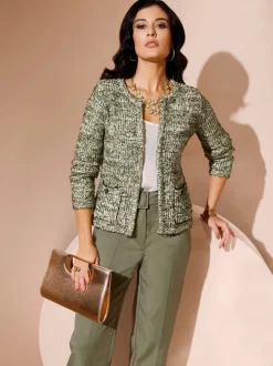 Veste en tricot bouclé à col rond et manches longues