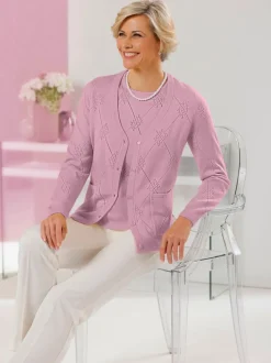 Veste en tricot col V et manches longues boutonnée motif losanges