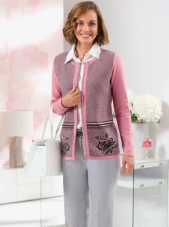 Veste en tricot jacquard petites pierres brillantes fantaisie