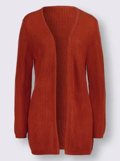 Veste en tricot longue coupe ouverte et manches à finitions côtelées