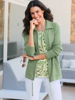 Veste en tricot viscose à col polo et manches longues