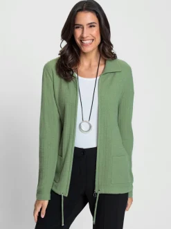 Veste en tricot viscose à col polo et manches longues