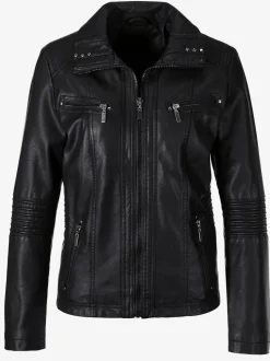 Veste femme faux cuir col à revers poches latérales à glissière