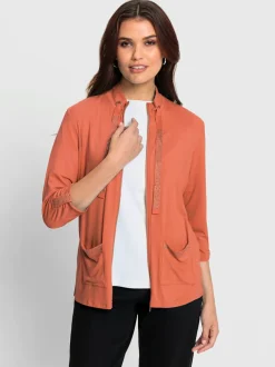 Veste légère en viscose col montant et poches trois quart