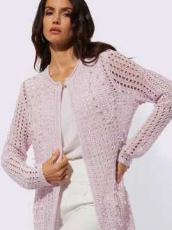 Veste longue en tricot motif ajouré léger
