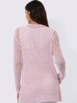 Veste longue en tricot motif ajouré léger