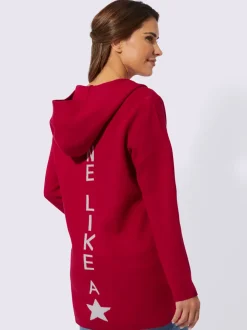 Veste longue en tricot ouverte à capuche et poches avec étoile