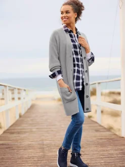 Veste longue en tricot 2 poches plaquées
