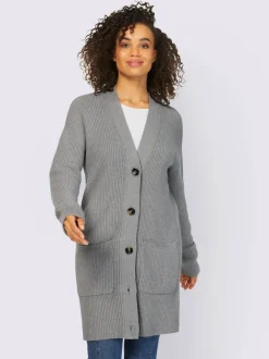 Veste longue en tricot 2 poches plaquées