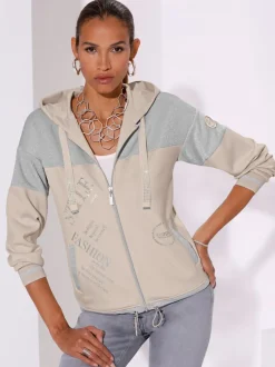 Veste sweat à capuche bicolore avec cordon et poches manches longues