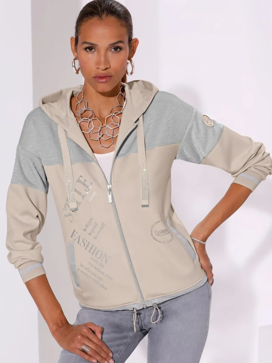 Veste sweat à capuche bicolore avec cordon et poches manches longues