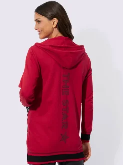 Veste sweat à capuche zippée et poches plaquées décorées avec oeillets