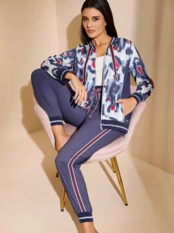 Veste sweat imprimé numérique avec empiènements contrastés et col blouson élastique