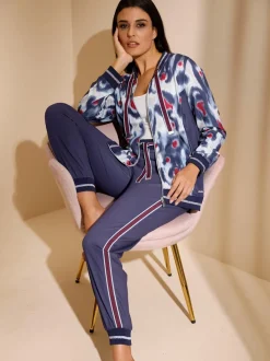 Veste sweat imprimé numérique avec empiènements contrastés et col blouson élastique