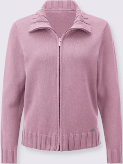 Veste tricot coton zippée à col à revers et manches longues